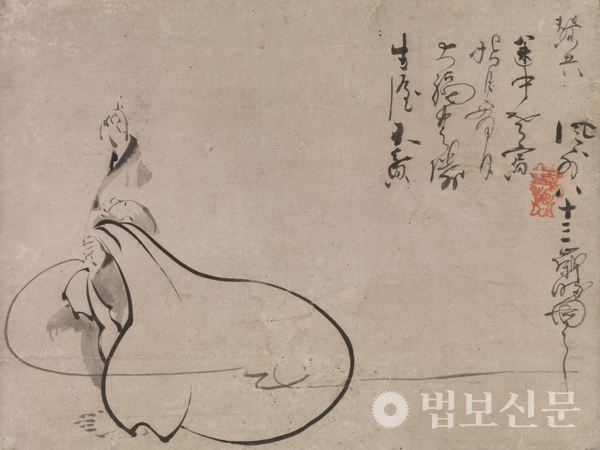 후가이 에쿤(風外慧薫, 1568~1654?) 作, ‘지월포대도(指月布袋圖)’, 1650년, 종이에 먹, 32.9×43.7㎝, The Metropolitan of Art.