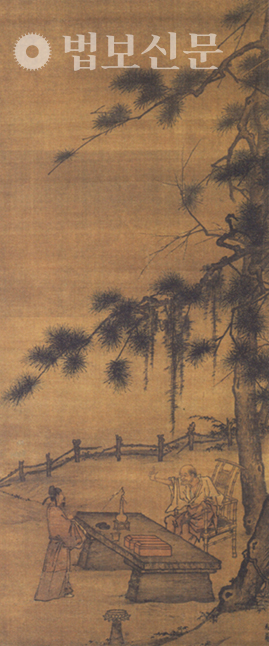 마공현 作, ‘약산이고문답도’, 13세기, 비단에 먹과 채색, 116.0×48.3㎝, 일본 교토 난젠지(南禪寺).