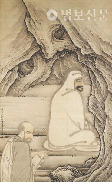 셋슈 토요 作, 혜가단비도, 1496년, 종이에 먹과 엷은 채색, 183.8×112.8㎝, 일본 아이치(愛知) 사이넨지(齊年寺).