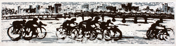 김억 作 ‘한강-동호’, 한지에 다색목판, 31×130cm, 2012년.