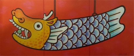 장미애 作 ‘목어’, 캔버스에 혼합재료, 27.5×66cm.
