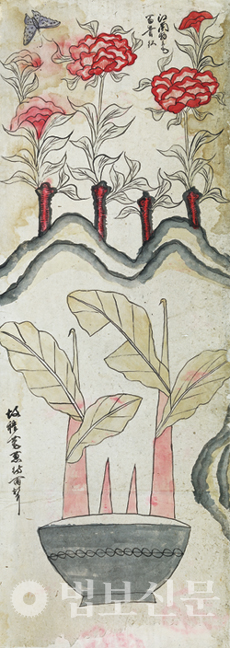 화조도 (4개의 그림 중 하나), 20세기 전반, 종이에 채색, 126.5 × 44.5cm.