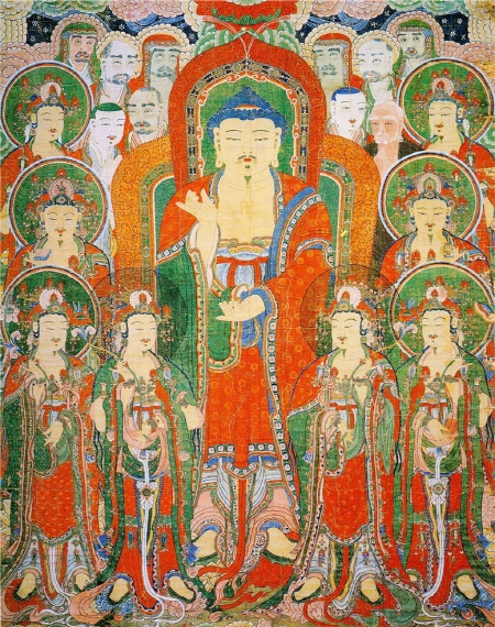 ‘봉정사 괘불탱화’, 731×576cm, 견본채색, 1710년, 보물 제1642호.