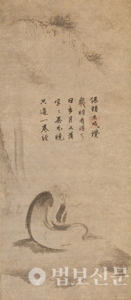작가 미상 ‘월하독경도’, 종이에 먹, 74.6×33.0㎝, 1332년, Metropoli tan Museum of Art 소장.