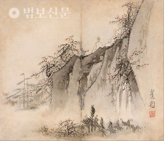 이수민 作, ‘고승한담’, 18세기, 종이에 먹과 엷은 채색, 31.0×36.0㎝, 개인 소장.