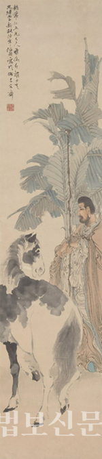 임이 作 ‘지둔애마도’, 종이에 먹과 엷은 채색, 135.5×30.0㎝, 1876년, 중국 상하이박물관.