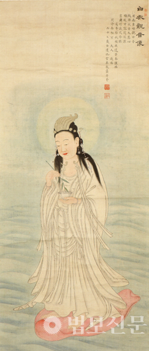 지운영 作 ‘백의관음상’, 비단에 색, 144.0×62.7㎝, 1918년, 국립중앙박물관.