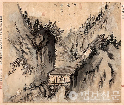 김홍도 作 ‘신광사 가는 길’, 종이에 수묵, 32.7×28.0cm, 조선 18세기, 안산 성호기념관.