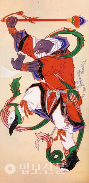 만봉 스님(1910~2006)이 1977년 그린 십이지신도-자신(十二支神圖-子神).