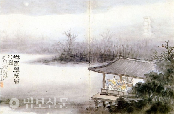 안중식 作 ‘탑원도소회지도’, 종이에 담채, 1912년, 간송미술관.