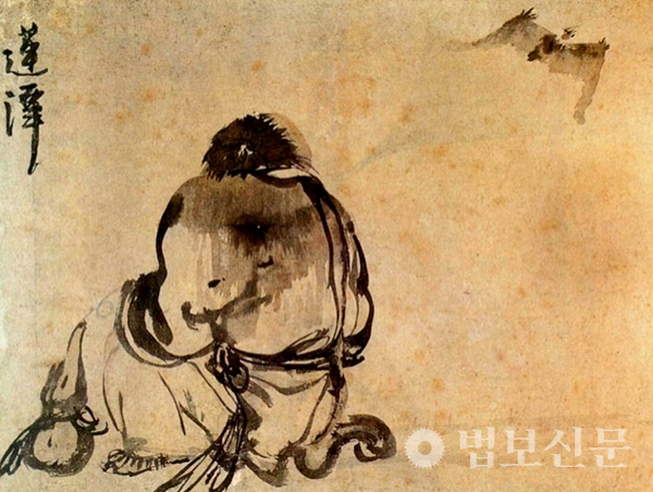 김명국 作 ‘박쥐를 날리는 신선’, 34×25cm, 지본수묵, 17세기, 북한 평양박물관.