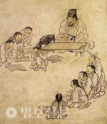 김홍도 作 ‘서당’, 27㎝×22.7㎝, 보물 제527호, 국립중앙박물관.