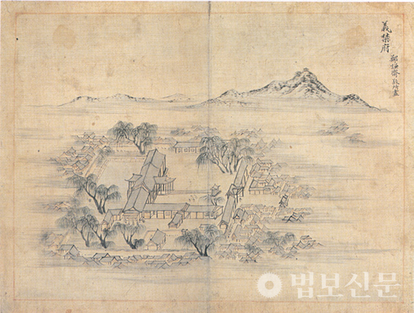 정선 作 ‘의금부(義禁府)’, 종이에 먹, 34.5×46.5cm, 1729년, 개인소장.