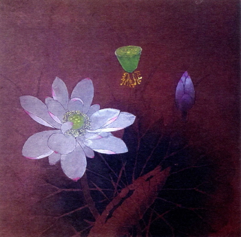 ‘연꽃의 아름다움’, 30×30cm, 옻칠 수묵.
