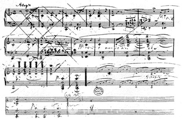 ‘환상곡 작품 17’의 자필 악보. 1악장 마지막 부분을 여러 번 수정했던 슈만의 고뇌가 느껴진다.