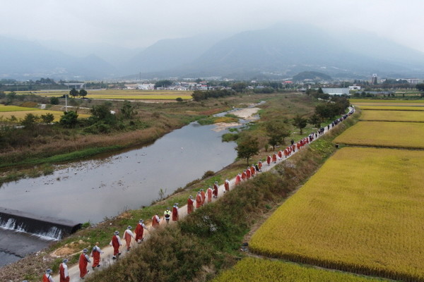 누렇게 익은 벼들은 고개를 숙이고 듬성듬성 이미 알곡을 걷어내 논들은 가지런히 놓인 볏짚으로 계절의 순환을 일러주고 있었다.