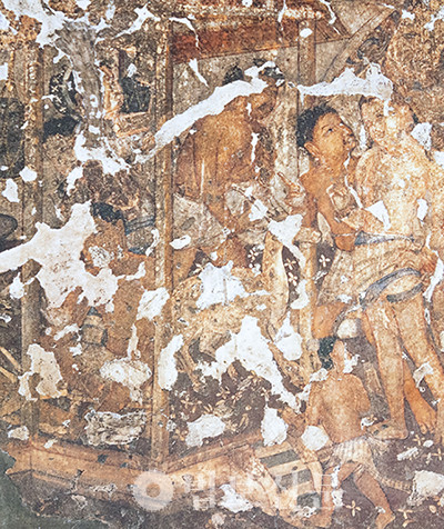 인도 아잔타 석굴 17굴에 그려져 있는 니그로다미가 본생담 벽화. 