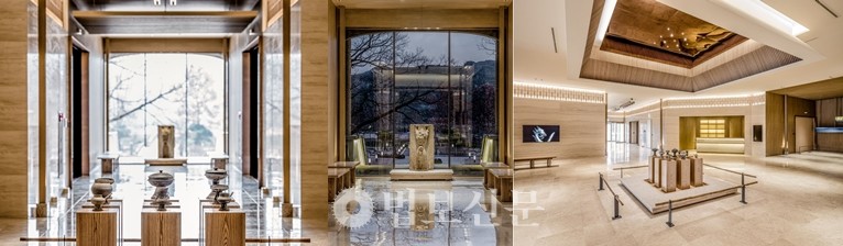 국립경주박물관 내부. 석조사자상이 놓인 유리통창이 호텔 로비를 연상케 한다. [국립경주박물관]