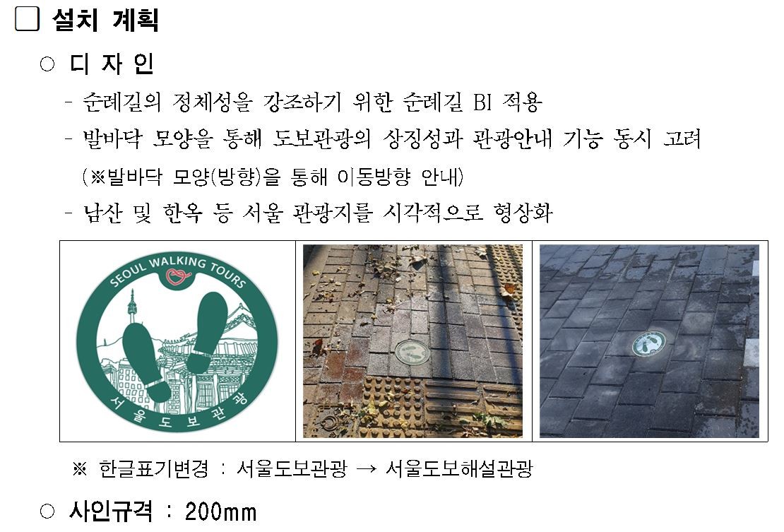 2020년 3월 관광체육국이 작성한 '서울순례길 바닥안내사인 설치계획