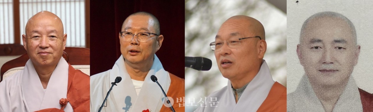 왼쪽부터 금산사 현 주지 일원, 전주 서고사 주지 화평(종회의원), 전주 금선암 주지 덕산, 청주 정각사 주지 각진(종회의원) 스님.