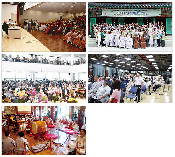 선명상의 세계화를 위해 방한한 세계의 명상지도자들이 전국 사찰에서 불자와 시민들을 만나 선명상을 설명하고 명상법을 지도했다. 사진은 왼쪽 위부터 순서대로 부산 범어사, 평창 월정사, 전주 서고사, 서울 봉은사, 서울 조계사에서 열린 ‘선명상축제’ 모습.