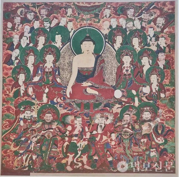 보경사 영산회상도(靈山會上圖). 조선 1778년 비단에 채색220×242cm. 사진출처=보경사 성보박물관 홈페이지.